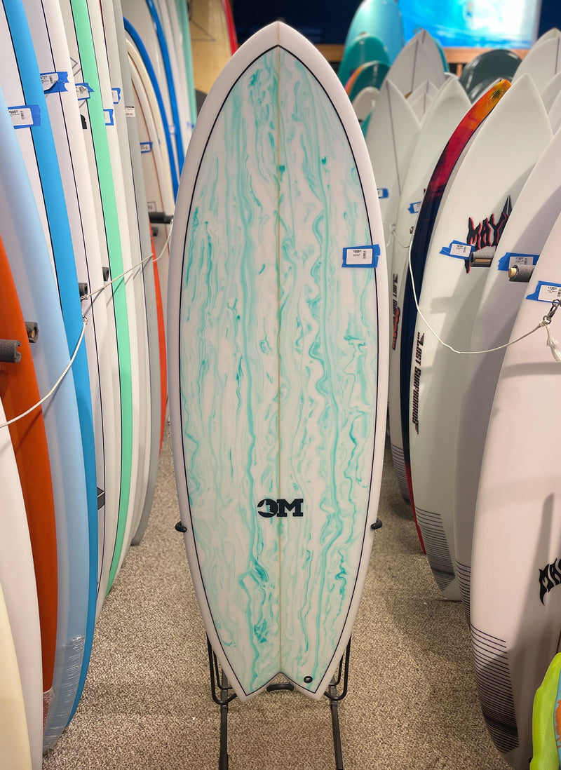 Ocean Magic - Twin Fin Green Swirl Surfboard - FCS II - 5&