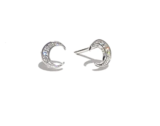 Cubic Zirconia Crescent Moon Pavé Stud Post Earrings